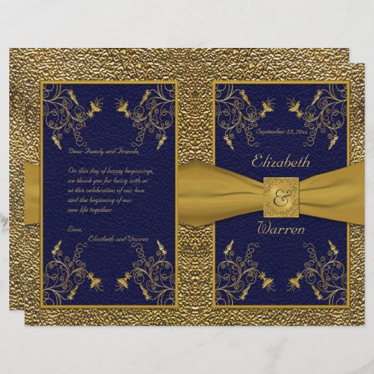 Majestic Navy and Gold Wedding Program (Voorkant / Achterkant)
