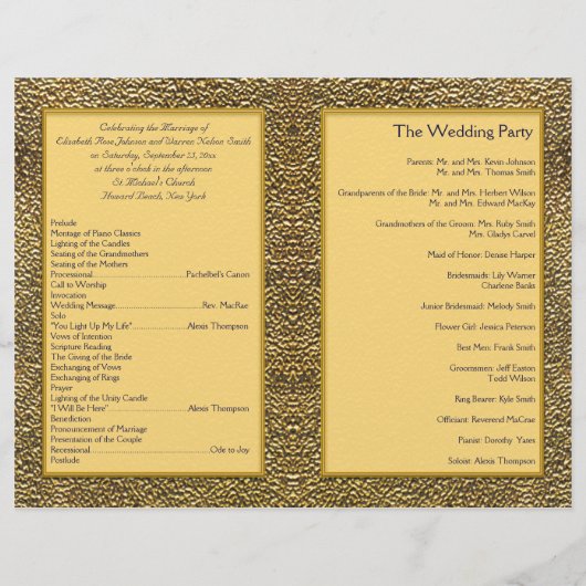 Majestic Navy and Gold Wedding Program (Achterkant)