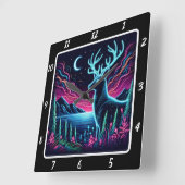 Majestic Neon Deer Antlers Horizon Vierkante Klok (Hoek)