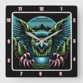 Majestic Neon Falcon Vierkante Klok (Voorkant)