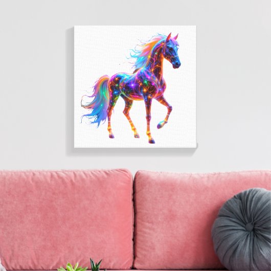 Majestic Neon Horse Canvas Afdruk (Insitu (Woonkamer))