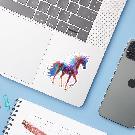 Majestic Neon Horse Sticker (Laptop met iPhone)