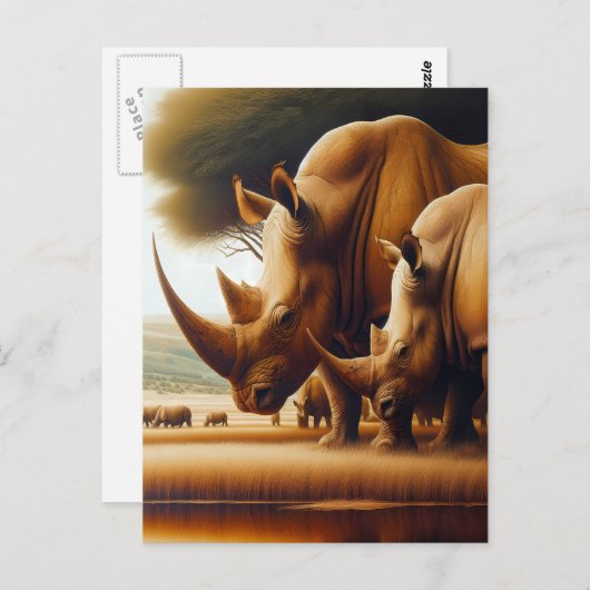 Majestic neushoorns Quenching Dorst Briefkaart (Voorkant / Achterkant)