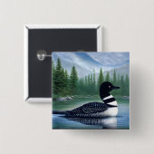 Majestic Northern Wilderness Loon Vierkante Button 5,1 Cm (Voorkant /achterkant)