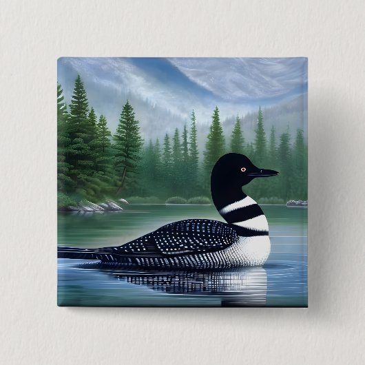 Majestic Northern Wilderness Loon Vierkante Button 5,1 Cm (Voorkant)