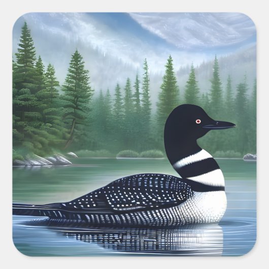 Majestic Northern Wilderness Loon Vierkante Sticker (Voorkant)