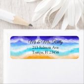 Majestic Ocean Waves Blue en Blauwgroen Sandy Shor Etiket (Insitu)