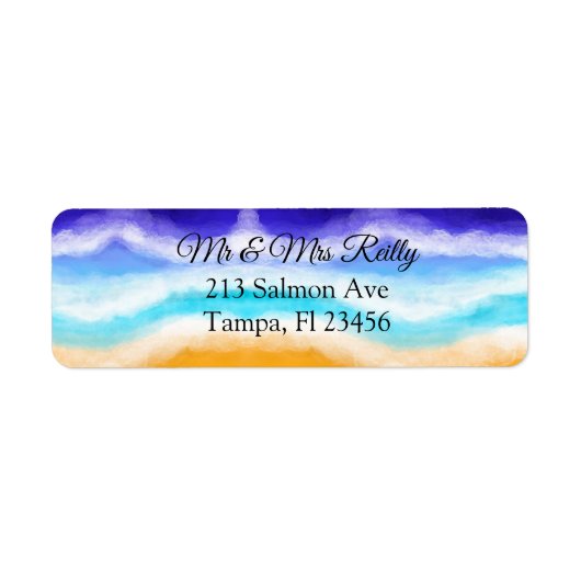 Majestic Ocean Waves Blue en Blauwgroen Sandy Shor Etiket (Voorkant)