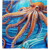 Majestic Octopus Blue Ocean Wave Expressionisme Douchegordijn (Voorkant)