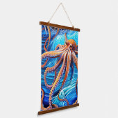 Majestic Octopus Blue Ocean Wave Expressionisme Hangend Wandkleed (Gebogen)