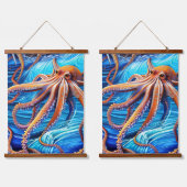 Majestic Octopus Blue Ocean Wave Expressionisme Hangend Wandkleed (Dubbel)