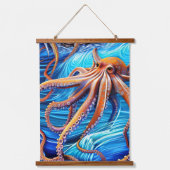 Majestic Octopus Blue Ocean Wave Expressionisme Hangend Wandkleed (Voorkant 2)