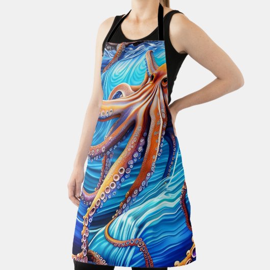 Majestic Octopus Blue Ocean Wave Expressionisme Schort (Insitu)