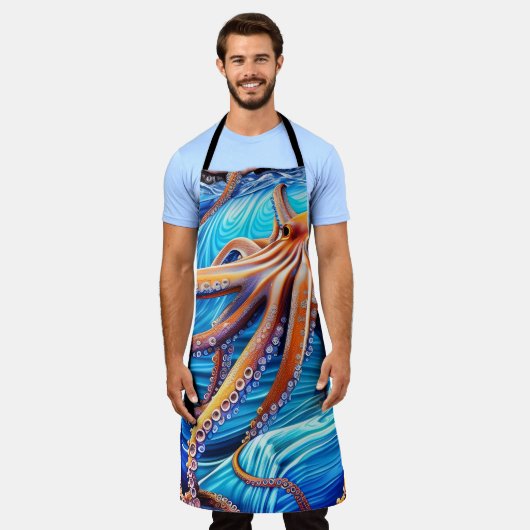 Majestic Octopus Blue Ocean Wave Expressionisme Schort (Gedragen)