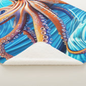 Majestic Octopus Blue Ocean Wave Expressionisme Sherpa Deken (3/4)