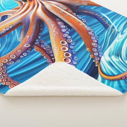 Majestic Octopus Blue Ocean Wave Expressionisme Sherpa Deken (3/4)