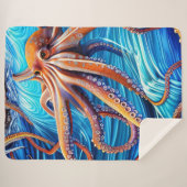 Majestic Octopus Blue Ocean Wave Expressionisme Sherpa Deken (Voorkant (horizontaal))