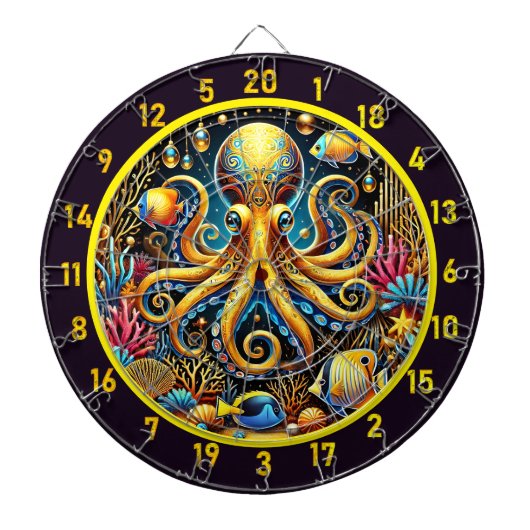 Majestic Octopus Glow Dartboard Design Dartbord (Voorkant)