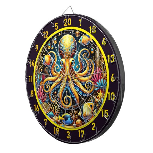 Majestic Octopus Glow Dartboard Design Dartbord (Voorkant Rechts)
