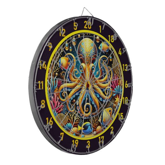 Majestic Octopus Glow Dartboard Design Dartbord (Voorkant Links)