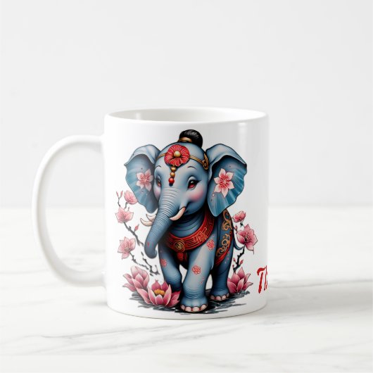 Majestic olifant in traditionele Japanse stijl. Koffiemok (Links)