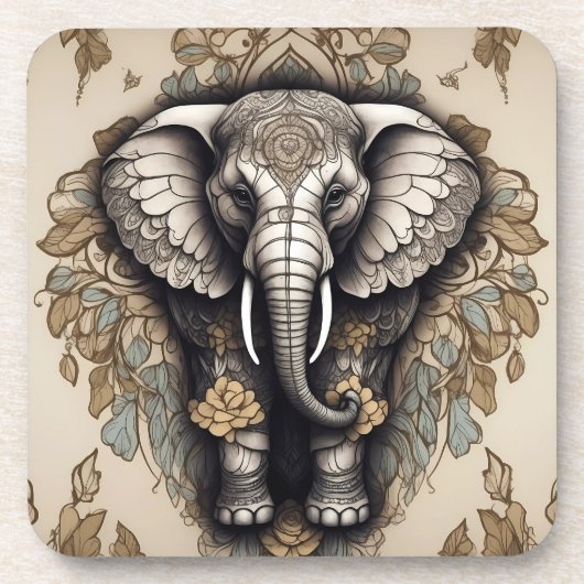 Majestic Olifant Mandala Bier Onderzetter (Voorkant)