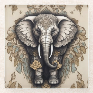 Majestic Olifant Mandala Glazen Onderzetter