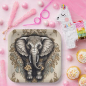 Majestic Olifant Mandala Papieren Bordje (Feest)