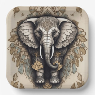 Majestic Olifant Mandala Papieren Bordje