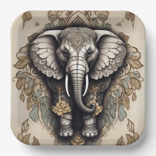 Majestic Olifant Mandala Papieren Bordje (Voorkant)
