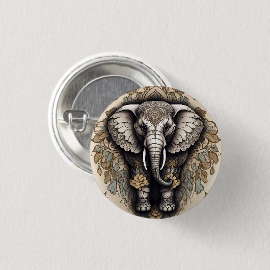 Majestic Olifant Mandala Ronde Button 3,2 Cm (Voorkant /achterkant)