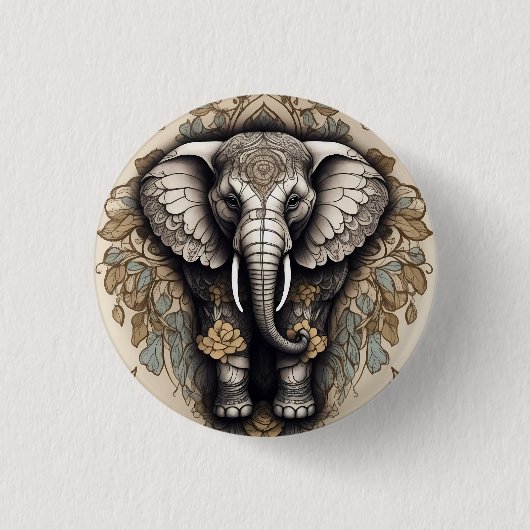 Majestic Olifant Mandala Ronde Button 3,2 Cm (Voorkant)