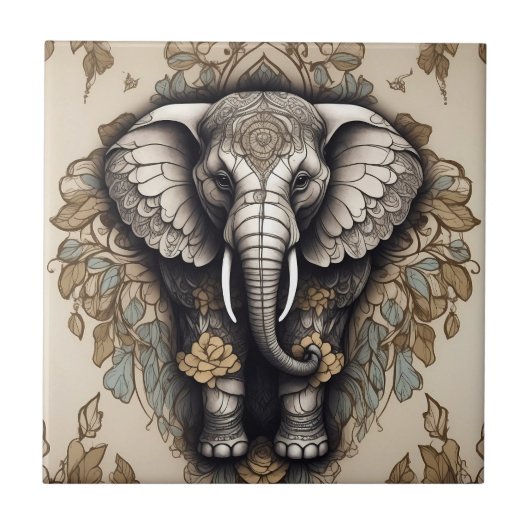Majestic Olifant Mandala Tegeltje (Voorkant)