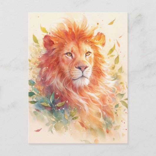Majestic Orange Lion Autumn Leaf Briefkaart (Voorkant)