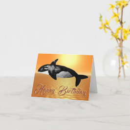 Majestic Orca Orange Ocean Sunset Birthday Card Kaart