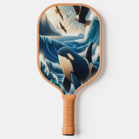 Majestic Orka: Ocean Symphony Pickleball Paddle (Achterkant)