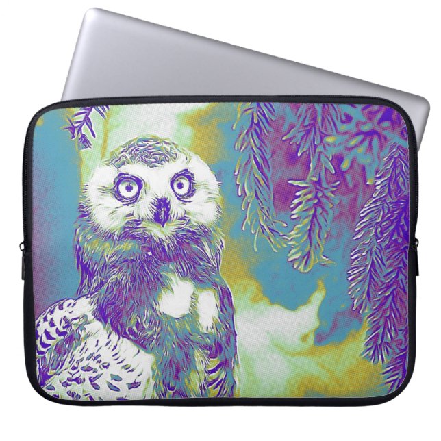 Majestic Owl op Snowy Branch Hoesje Laptop Sleeve (Voorkant)