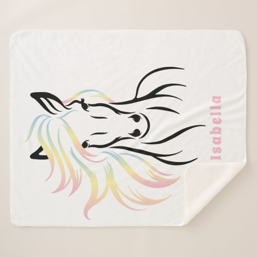 Majestic Paard met Lange, Vloeiende, Kleurrijke Ma Sherpa Deken (Voorkant (horizontaal))