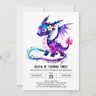 Majestic Paarse Dragon Digitale Meisje Verjaardag Kaart