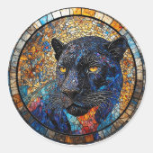 Majestic Panther Glas in lood artwork Ronde Sticker (Voorkant)