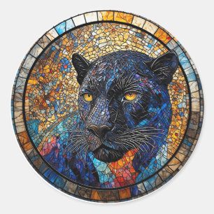 Majestic Panther Glas in lood artwork Ronde Sticker