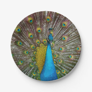 Majestic Peacock Bird met Koninklijk Plumage Papieren Bordje
