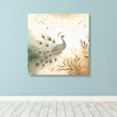 Majestic Peacock Canvas Print – Vibrant Feathers  (Insitu (Houten vloer))
