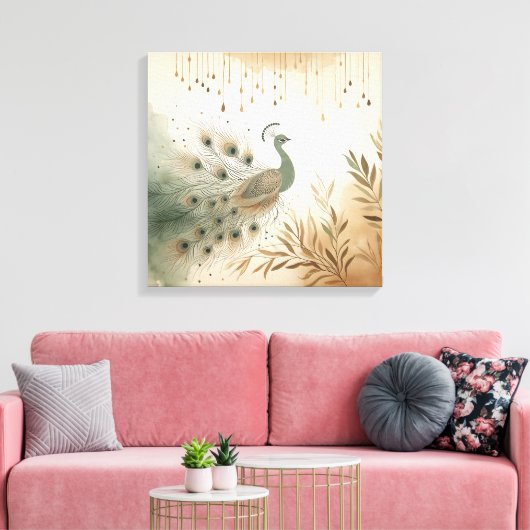 Majestic Peacock Canvas Print – Vibrant Feathers (Insitu (Woonkamer))