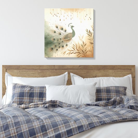 Majestic Peacock Canvas Print – Vibrant Feathers (Insitu (Slaapkamer))