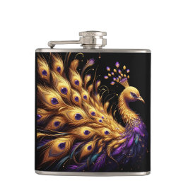 Majestic Peacock die Paarse en Gouden Veer tonen Heupfles