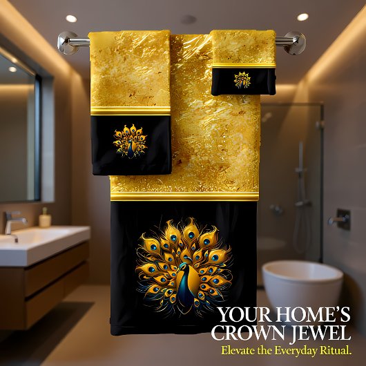 Majestic Peacock Display blauw en goud Bad Handdoek
