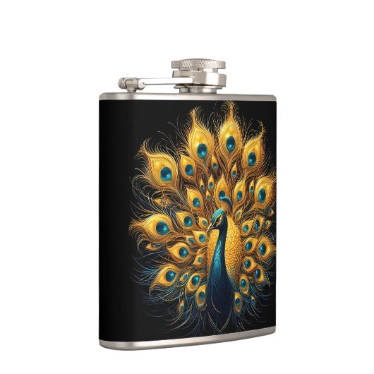 Majestic Peacock Display blauw en goud Heupfles (Rechts)