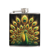 Majestic Peacock Display groen en goud Heupfles (Voorkant)