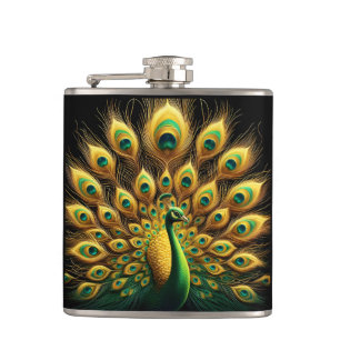 Majestic Peacock Display groen en goud Heupfles